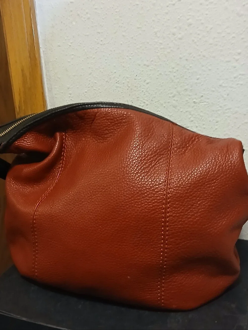 The Sak Rust Brown Leather Hobo Shoulder Bag Purse Zipper Pockets